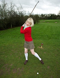 52 year old Hazed spreads her hairy pussy after a round of golf
